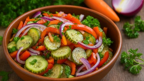 САЛАТА ОД КИСЕЛИХ КРАСТАВАЦА, ПАПРИКЕ И ЦРВЕНОГ ЛУКА: Лагана и укусна салата