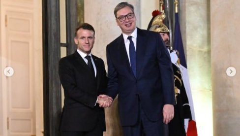 VUČIĆ SE SASTAO SA MAKRONOM: Svečani doček za predsednika Srbije