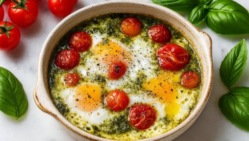 ПЕЧЕНА ЈАЈА СА ПЕСТОМ И ЧЕРИ ПАРАДАЈЗОМ: Медитерански оброк за 20 минута