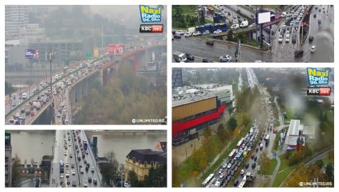 USPOREN SAOBRAĆAJ U BEOGRADU: Zbog kiše i snega vozila mile, najkritičnije na Gazeli (FOTO)