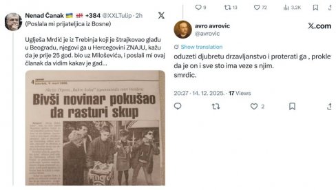"PROKLET BIO I UGLJEŠA I SVI NJEGOVI!" Brutalni napad vojvođanskih separatista na Mrdića, jer se i pre 30 godina borio protiv rušitelja zemlje