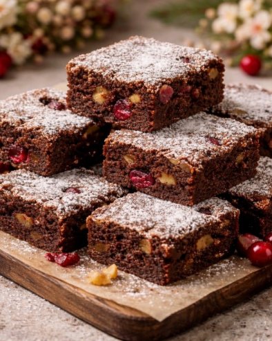 БОЖИЋНИ ЧОКОЛАДНИ БРАУНИЈИ: Укусан колач са брусницом и орасима