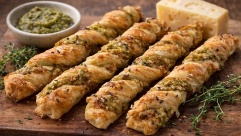 ŠTAPIĆI OD LISNATOG TESTA SA PESTOM I SIROM: Hrskavo, mirisno i neodoljivo jednostavno!