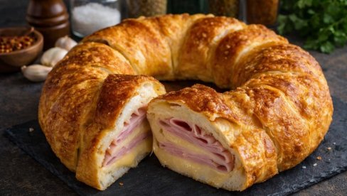 ДОМАЋИ ПРСТЕН ОД ШУНКЕ И СИРА:  Пахуљаст, златан и неодољиво укусан!