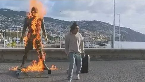 KRISTIJANO RONALDO U NEVERICI! Zapaljena njegova čuvena statuta uz zastrašujuću poruku (VIDEO)