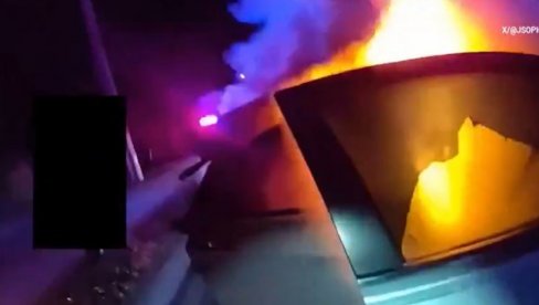 ПОЛИЦАЈАЦ РЕШИДОВИЋ СПАСИО ЖЕНУ ИЗ ПОЖАРА: Извукао је из аута у пламену док јој је горела коса (ВИДЕО)