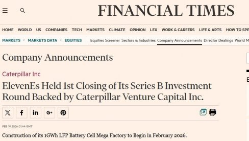 ФАНТАСТИЧНЕ ВЕСТИ ЗА СРБИЈУ: "Financial Times" ексклузивно је објавио да амерички "Caterpillar" улаже у српску компанију "ElevenEs"