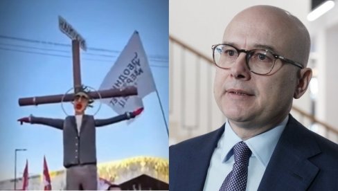 МОНСТРУМИМА ЈЕДИНИ ЦИЉ КАКО УБИТИ ВУЧИЋА Вучевић о срамном транспаренту на блокадерском скупу у Нишу