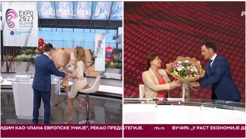 СИНИША МАЛИ ПОКАЗАО ЏЕНТЛЕМТСКИ ГЕСТ НА РТС: Честитао 8. март водитељкама и поклонио им цвеће