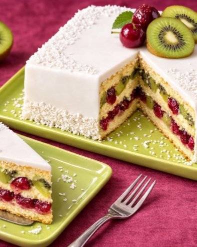 SLATKO KISELA, A SLASNA: Kokos torta sa kivijem i višnjama, nećete moći da joj odolite