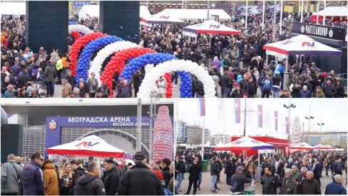 ARENA VEĆ PUNA, VELIKI BROJ LJUDI OSTAO ISPRED DVORANE: Sve je spremno za veličanstveni skup SNS u 16 časova (FOTO/VIDEO)