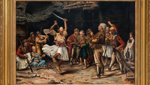 ПАЈУ КОПИРАЛИ И НА БЛИСКОМ ИСТОКУ: Реплика Јовановићеве слике "Игра мачева" са потписом Кирјакоса Соулиотиса на аукцији у Атини