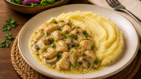 SOČNI PILEĆI ZALOGAJI U KREMASTOM SOSU UZ DOMAĆI PIRE KROMPIR: Klasičan ručak gotov za 30 minuta (RECEPT)