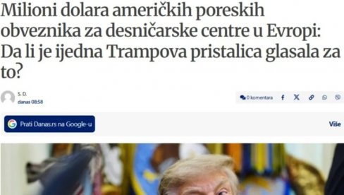 БЛОКАДЕРСКИ ДАНАС УДАРИО НА НВО И ТРАМПА: Њихово финансирање је непримерен политички утица