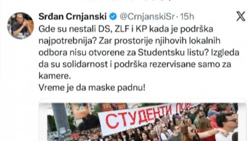 RASPAD SISTEMA KOD BLOKADERA! Potpredsednik DS-a žestoko opleo po Milivojeviću, a onda stigla nova prozivka: Sve rade zbog kamera!