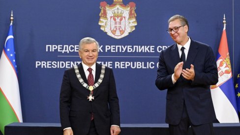 SIMBOL NAŠEG PRIJATELJSTVA: Vučić odlikovao uzbekistanskog predsednika Ordenom Republike Srbije na velikoj ogrlici (VIDEO)