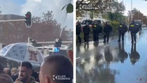 VODENIM TOPOM NA PODIVLJALE ALBANCE: Pristalice terorističke OVK u sukobu sa policijom, haotično u Hagu (VIDEO)