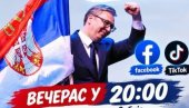 VIDIMO SE UŽIVO: Vučić večeras u 20 sati na Fejsbuku i TikToku - negde sa istoka Srbije!