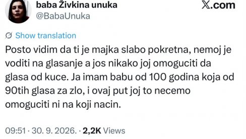 MONSTRUMI! Blokaderi bi da zabrane starijim sugrađanima da glasaju: Ja imam babu glasa za zlo, ovaj put joj to nećemo omogućiti