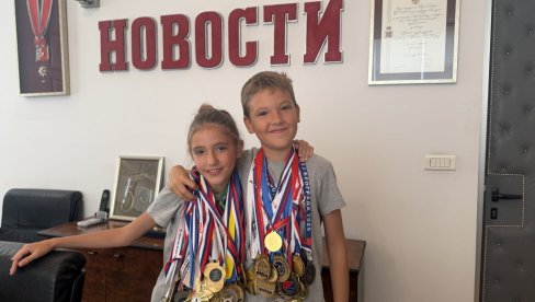 КУЋУ ОКИТИЛИ СА 100 МЕДАЉА: Брат и сестра Виктор (10) и Теса (9) Чоковић из Београда, стасавају на стази краљице спортова