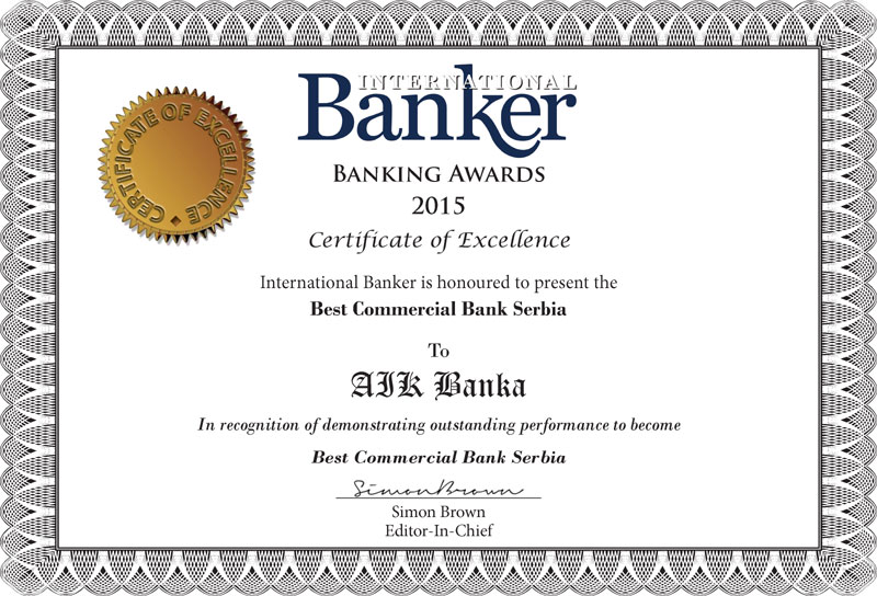 AIK Banka proglašena za najbolju banku u Srbiji