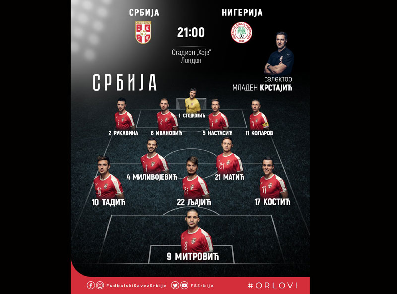 КРСТАЈИЋ СА НАЈЈАЧОМ ПОСТАВОМ НА НИГЕРИЈУ: Ивановић у стартних 11,  Стојковић се враћа на гол