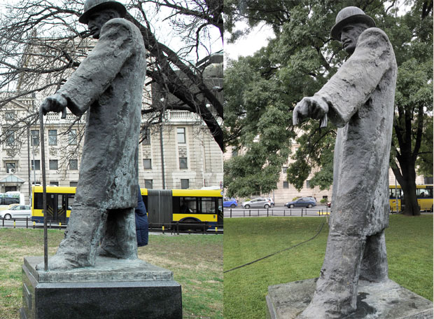 ВАНДАЛИЗАМ У ЦЕНТРУ ГРАДА: Оскрнављен споменик Браниславу Нушићу
