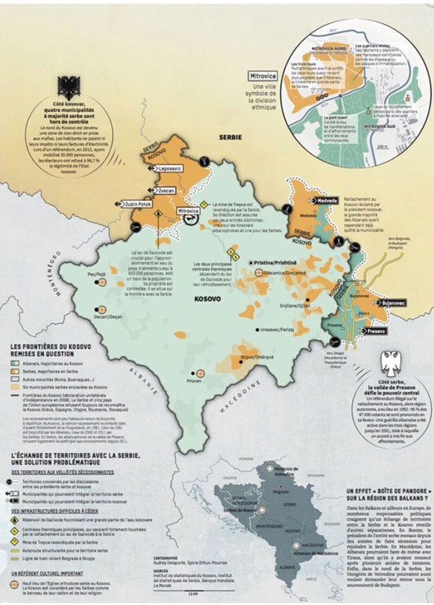 Монд: Размена територија Београда и Приштинe проблематично решење