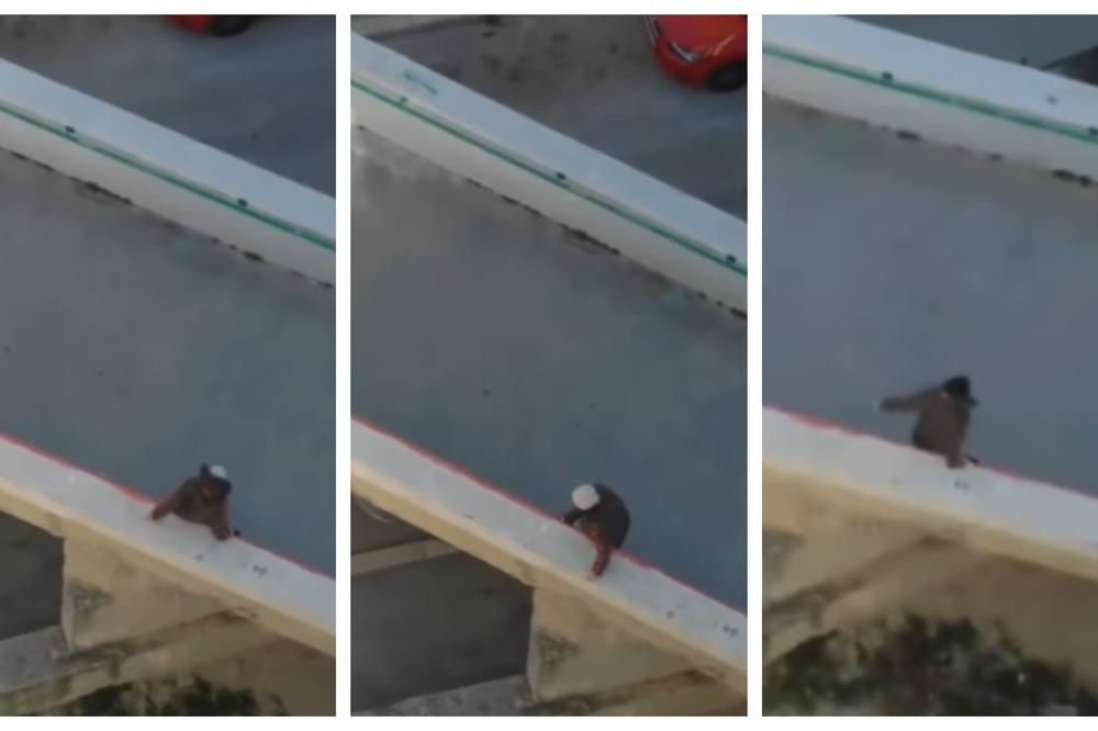 ДРАМАТИЧНИ СНИМЦИ ИЗ ДАЛМАЦИЈЕ: Оркански ветар не дозвољава жени да пређе мост (ВИДЕО)