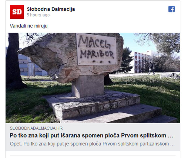 СКАНДАЛ У СПЛИТУ: Ишарана спејем спомен плоча сплитским партизанима