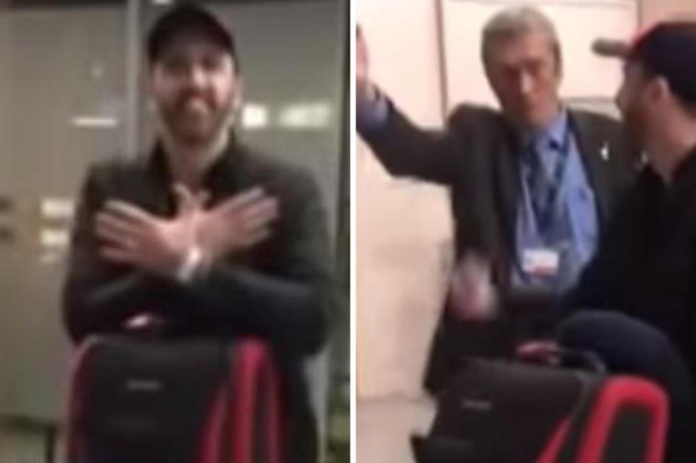 АЛБАНАЦ ПОКАЗАО ДВОГЛАВОГ ОРЛА У ПОДГОРИЦИ, РАДНИК ОБЕЗБЕЂЕЊА АЕРОДРОМА ГА ИЗБАЦИО! Нема тога овде, то ћеш тамо! (ВИДЕО)