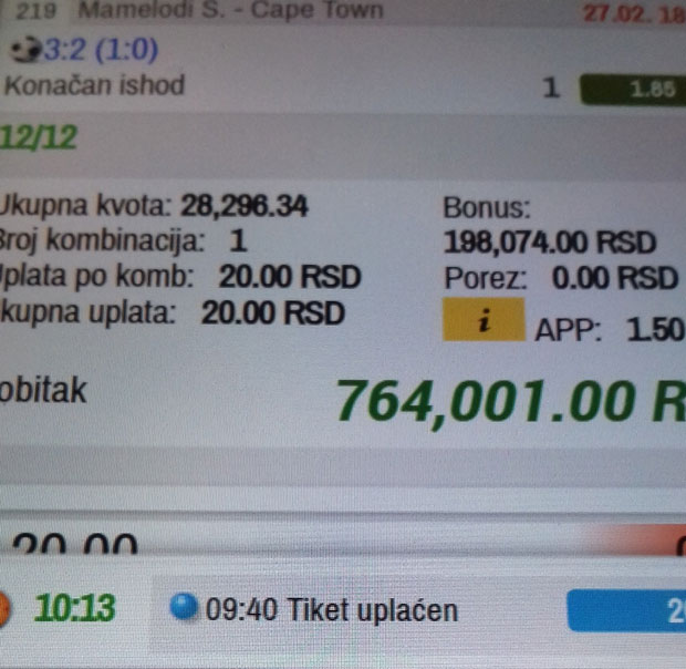 Дао 20 динара добио 500.000