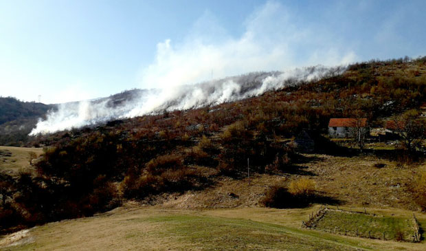 БРАНЕ ОБЈЕКТЕ У БИЛЕЋИ: Ватрогасци се боре са више пожара, сумња се да су изазвани људском непажњом