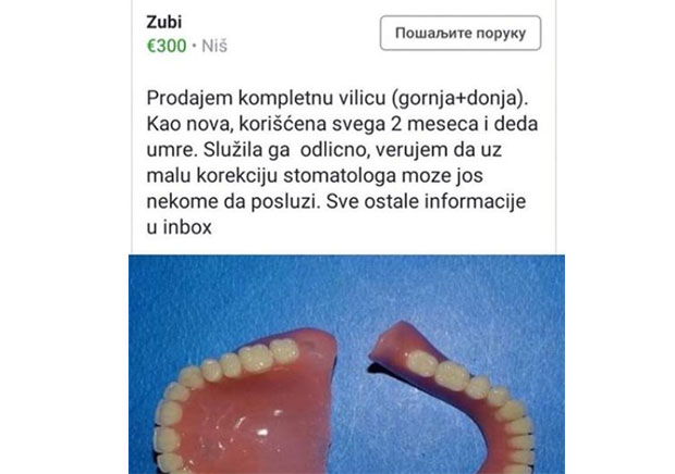 И ОВО МОЖЕ ДА СЕ НАЂЕ У ОГЛАСИМА: Продаје зубну протезу покојног деде, добро очувану (ФОТО) 