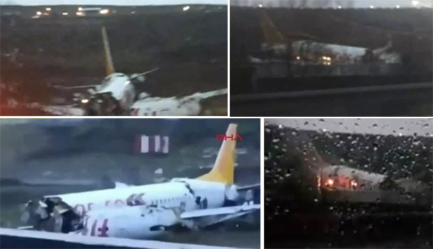 Први снимци РАСПАДНУТОГ авиона у Истанбулу: Путници се евакуишу кроз пукотину, летелица промашила писту за слетање (ФОТО+ВИДЕО)