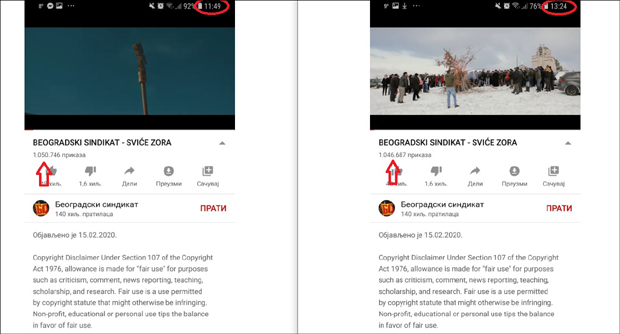 Јутјуб цензуром напада литије: Песма Свиће зора Београдског синдиката ИЗГУБИЛА прегледе 
