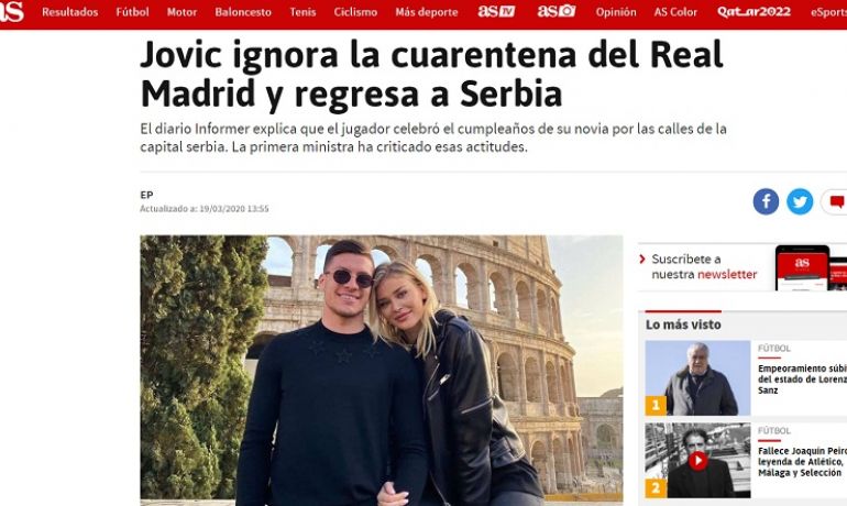 Нису само Срби и Шпанци разапели Јовића: Прекршио протокол, игнорисао карантин, следи жестока казна