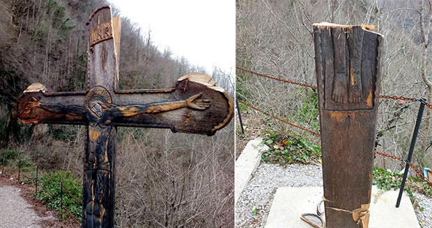 Секиром по знамењу: Крст на мосту Грло код манастира Морача докрајчен