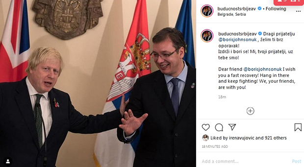 Издржи и бори се!: Вучић још једном пружио подршку Борису Џонсону у све тежој борби са вирусом корона 