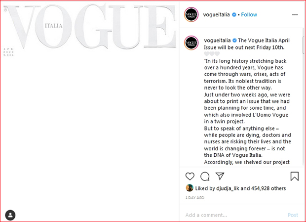 Први пут у историји: Уместо славних лепотица, насловна страна италијанског Вога у белој боји