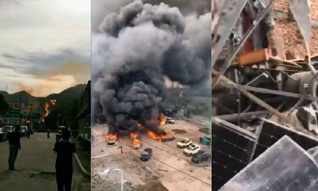 Погледајте ДРАМАТИЧНЕ СНИМКЕ из Кине: Ужарена лопта лети преко зграда, детонације бацала људе по улици који вриште и беже (ВИДЕО)